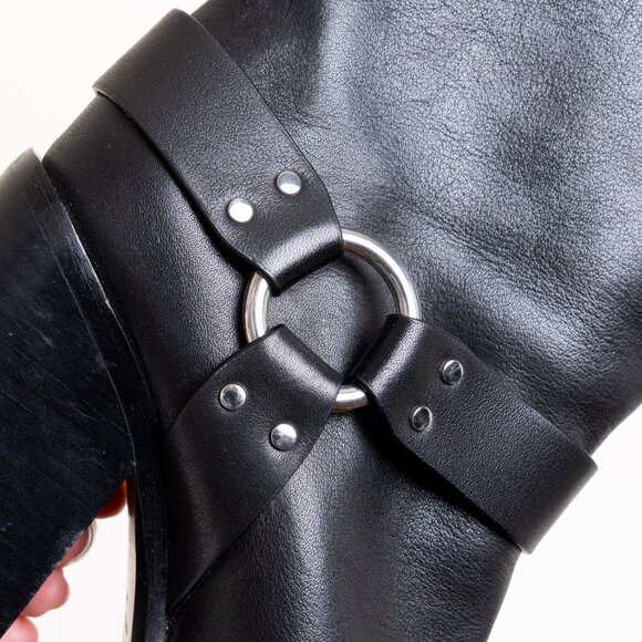 Rag and Bone Rio Western Leather Boot Black O Ring Harness Pointed Toe EU 38 - Picture 10 of 14